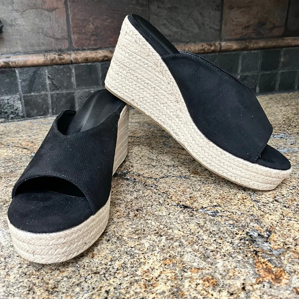 Womens Espadrille Wedge Sandals Peep Toe Sz 10.5 Casual‎ Boho Beach Resortwear
